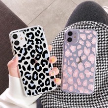 跨境专供粉色豹纹手机壳适用iphone12可盐可甜女生透明TPU保护套