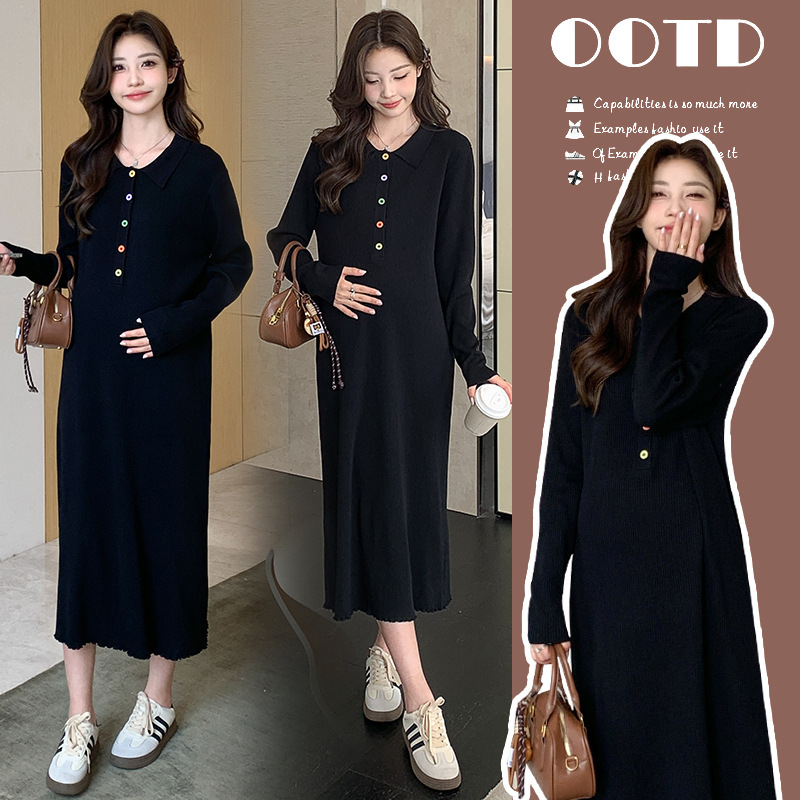 Polo Collar Maternity Dress Knitted Sweater Spring and Autumn Versatile Maternity Wear Postpartum Slim-Fit Nursing Dress Polo Collar Maternity Dress Knitted Sweater Spring and Autumn Versatile Maternity Wear Postpartum Slim-Fit Nursing Dress