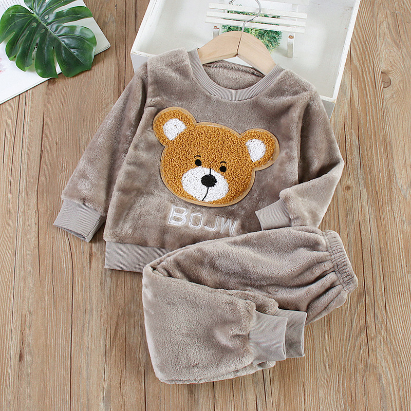 Flannel pajama set bojw bear brown