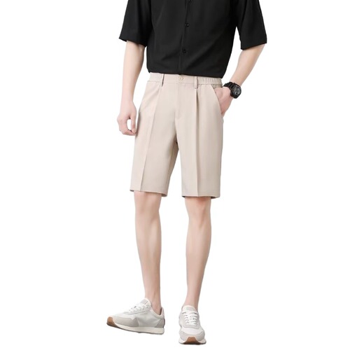 Retro British Style Men's Tapered Solid Color Suit Pants Breathable and Cool Versatile Casual Short Pants
