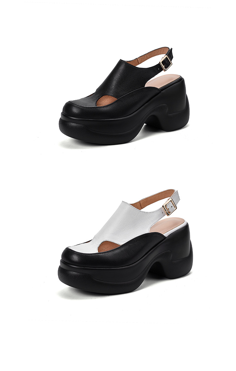 Sandal nữ cao gót đế xuồng platform mũi kín phong cách La Mã, gót 9.5 cm — màu đen, màu trắng chi tiết 13
