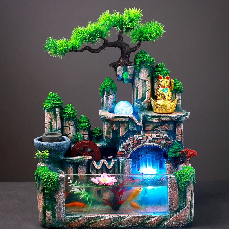Regalos creativos, rocalla pequeña, agua corriente, decoración de escritorio, humidificador decorativo, artesanía de oficina, té de jengibre creativo
