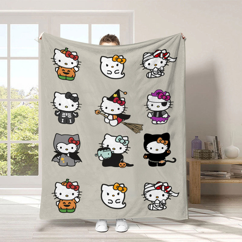 跨境亚马逊热卖三丽鸥万圣节系列毛毯卡通hello kitty毛绒沙发毯|undefined