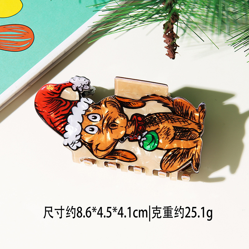 闪闪姑娘新款圣诞节日格林奇绿怪发夹圣诞老人姜饼人雪人麋鹿抓夹|undefined