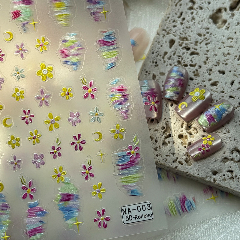 New Craft Monet Garden Spring Flower Nail Art Stickers Nail Stickers Oil Painting Style Micro Relief Na-003