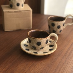 粗陶ドットレトロ窯変カップ＆ソーサー手作りラテカップ＆ソーサーマグクリエイティブウォーターカップアフタヌーンティーカップコーヒーカップ