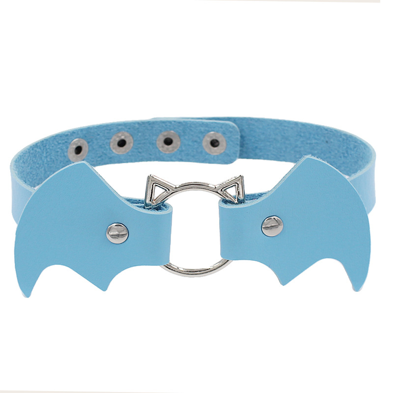 Bat Pattern Women'S Gender Punk Bat Pu Leather Alloy Choker Wholesale