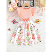 P 56590 Butterfly Print Ruffled Girls Dress ����ӡ��ľ������