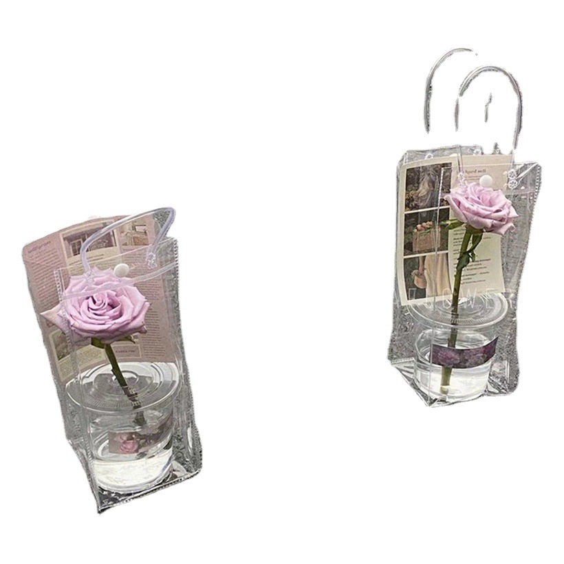 Día de San Valentín flor bolsa PVC flor bolsa puesto transparente bolso DIY simple taza flor leche té bolsa de embalaje al por mayor