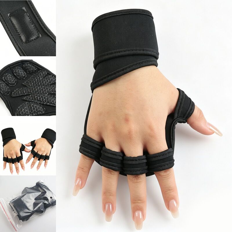Fitness Half-Finger Gloves for Men and Women, Pull-Up Resistance Band, Anti-Slip Cycling Gloves with Extended Wrist Protection Fitness Half-Finger Gloves for Men and Women, Pull-Up Resistance Band, Anti-Slip Cycling Gloves with Extended Wrist Protection