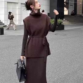女装2024新款感马甲打底衫半身裙三件套针织套装裙秋冬