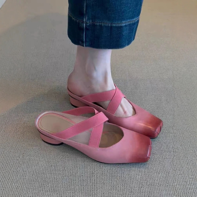 French Style Late Night Retro Cross Belt Baotou Slippers Women 2025 New Style Square Head Shallow Mouth Ballet Baotou Slippers