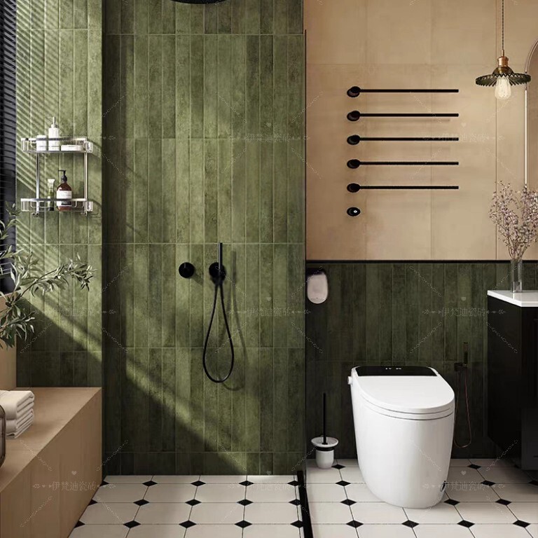Retro French-Style Long Strip Tiles for Kitchen, Bathroom, Balcony, Wall Tiles, Floor Tiles, Vintage Olive Green Terracotta-Colored Ceramic Tiles Retro French-Style Long Strip Tiles for Kitchen, Bathroom, Balcony, Wall Tiles, Floor Tiles, Vintage Olive Green Terracotta-Colored Ceramic Tiles