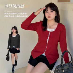 Enoch plus size women's pure wind fake two-piece top winter new red year slim base shirt 121952