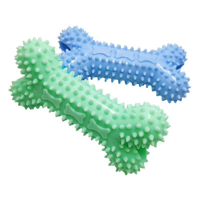 Fábrica al por mayor juguete para mascotas juguete mordedura de perro TPR material macaron perro diente molar limpieza cabeza de hueso juguete