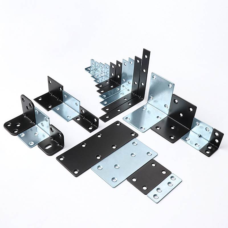 Código de ángulo engrosado 90 grados conectores de muebles en forma de L soporte de soporte fijo de lámina recta negro chapado en zinc blanco código de ángulo