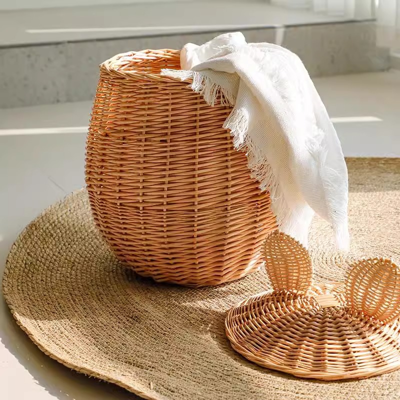 Transfronterizo nórdico tela de caña tela de mano cubierta canasta Mickey Mouse decoración del hogar canasta de ropa sucia