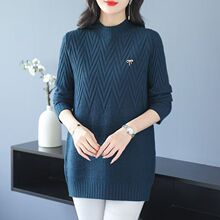 2026年秋冬新款中长款毛衣女宽松半高领针织衫遮肚藏肉打底针织衫