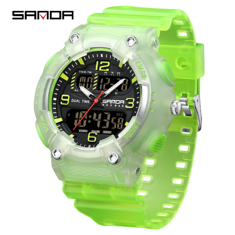 SANDA reloj juvenil de moda color contraste doble pantalla reloj multifuncional para hombres y mujeres estudiantes reloj electrónico de luz nocturna