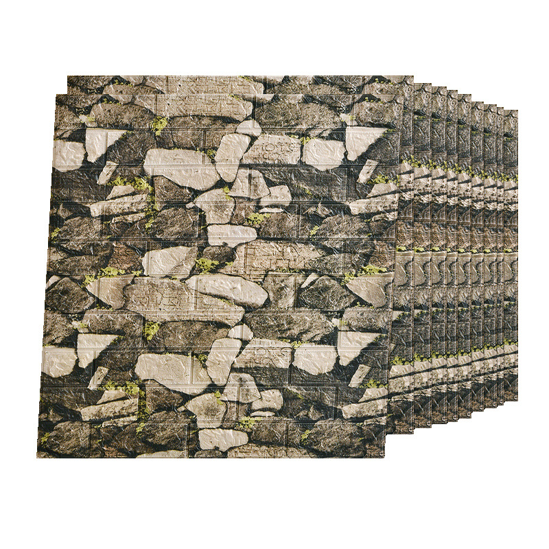 Transfronterizo al por mayor 3D tridimensional autoadhesivo papel pintado retro ladrillo patrón impermeable a prueba de humedad espuma pegatinas de pared tienda de ropa restaurante olla caliente