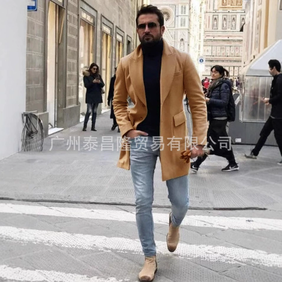 Желаю Amazon Внешняя торговля взрывы костюм воротник повседневное однотонное пальто шерстяное пальто ветровка с лацканами мужское в наличии