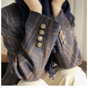 [in stock] autumn and winter new suit woolen coat plus size chubby girl plaid woolen coat long 21607