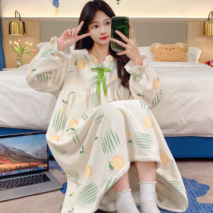 2024 pijamas de invierno gruesos de franela calentamiento vestido de pijama de arco de mujer vestido de pijama dulce lindo ropa para el hogar