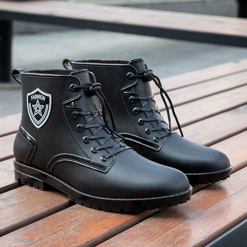 Новые непромокаемые туфли, Мужская короткая трубка, непромокаемая обувь, Модная студенческая Рабочая Нескользящая хлопковая теплая удобная пластиковая обувь в Корейском стиле