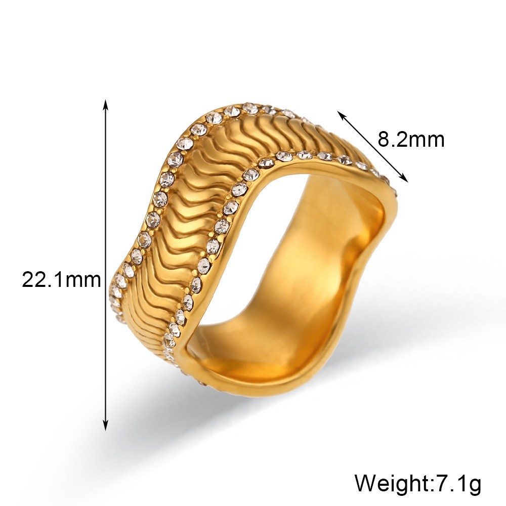 20g Weight PVD Coated Gold Plating Process Zircon Inlay Material Rings Classification 6, 7, 8 Ring Size 1 Piece Quantity Holiday, Daily Occasion 304 Stainless Steel Material Geometric Pattern Women's Gender Plating Design Lady Style Wholesale Jewelry Lady Geometric 304 Stainless Steel Zircon PVD Coated Plating Rings 1