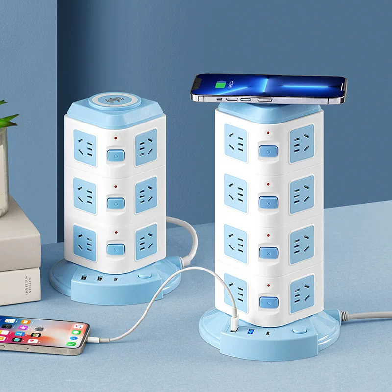 Vertical wireless charging socket with multi -function USB fast charge plug -in board creative wiring board household