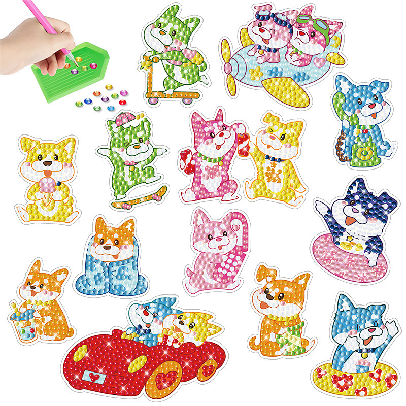 Estilo explosivo dibujos animados pierna corta Corgi diamante pintura hecha a mano bricolaje cachorro diamante pegatinas de diamantes pegatinas lindas al por mayor