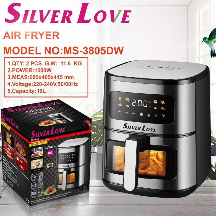 Foreign Trade Export Household 1500W High-Power Air Fryer 10L Large Capacity Smart Touch Visual Electric Fryer