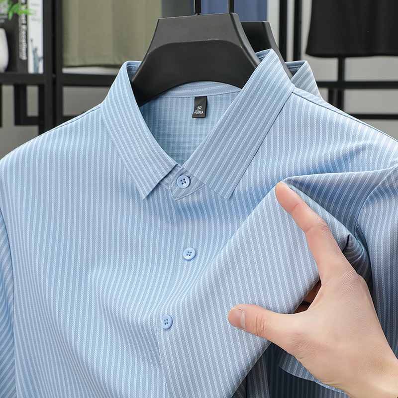 Pierre Cardin Genuine High-End Mulberry Silk Short-Sleeved Shirt Men's No-Iron Anti-Wrinkle Shirt Business Casual Men's Clothing Pierre Cardin Genuine High-End Mulberry Silk Short-Sleeved Shirt Men's No-Iron Anti-Wrinkle Shirt Business Casual Men's Clothing