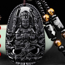 黑曜石本命佛十二生肖八大守护神转云吊坠男女士项链观音菩萨佛像