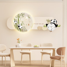 新款侘寂风挂画DTY萌宠熊猫表LED发光餐厅装饰画背景墙沙发壁挂画