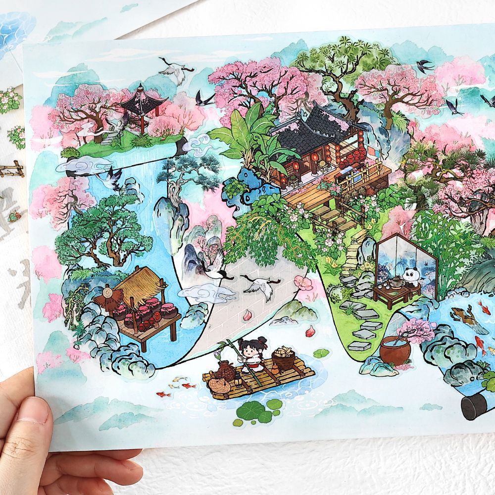 Moyaninfeelme pegatinas paisajísticas de tamaño super grande pegatinas decorativas tridimensionales DIY3D para estudiantes de escritura de montaña