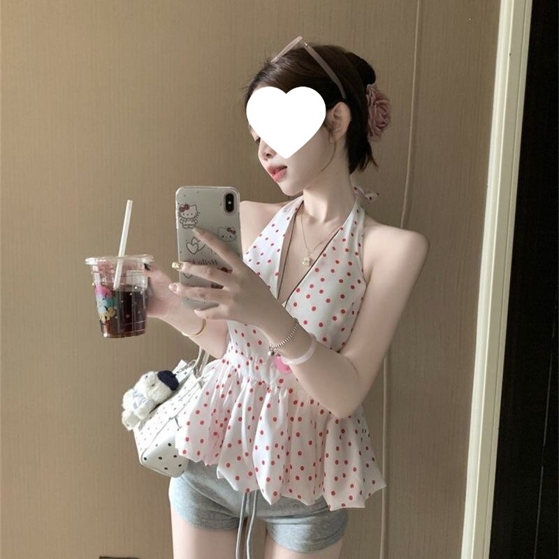 Sexy Backless Polka Dot Floral Tie Halter Top for Women, New Summer Style, Sweet and Spicy Slim-Fit Short Top Sexy Backless Polka Dot Floral Tie Halter Top for Women, New Summer Style, Sweet and Spicy Slim-Fit Short Top