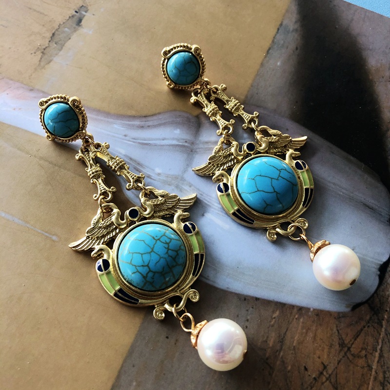 Earrings, Ear Studs Classification Travel Occasion Nihaojewelry Jewelry Wholesale Enamel Turquoise Long Earrings