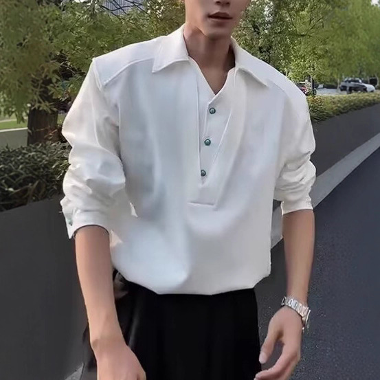 Cross-Border Trendy 2025 Spring and Autumn New Designer Polo Shirt, Faux Two-Piece, Simple and Versatile Fashion Turn-Down Collar Sweatshirt Cross-Border Trendy 2025 Spring and Autumn New Designer Polo Shirt, Faux Two-Piece, Simple and Versatile Fashion Turn-Down Collar Sweatshirt