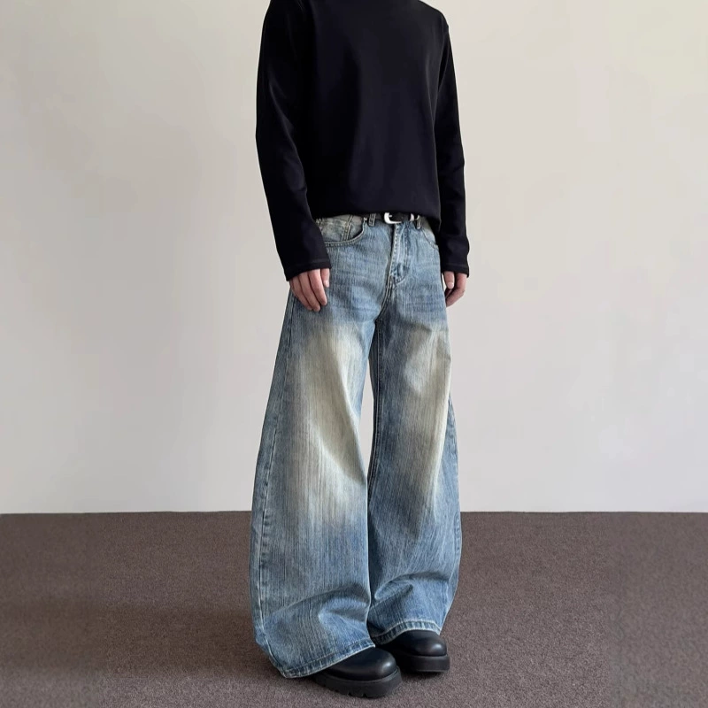 High Street cleanfit Ретро стирка старые бамбуковые джинсы ятаган для мужчин и женщин