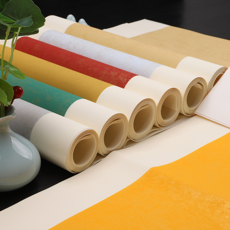 蜡染鎏金条屏半生半熟书法毛笔作品专用宣纸四尺三开四尺对开六尺