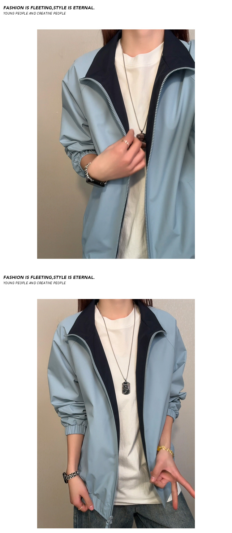 Mens American Style Colour Block Flight Jacket With Double Zip_voghion.com