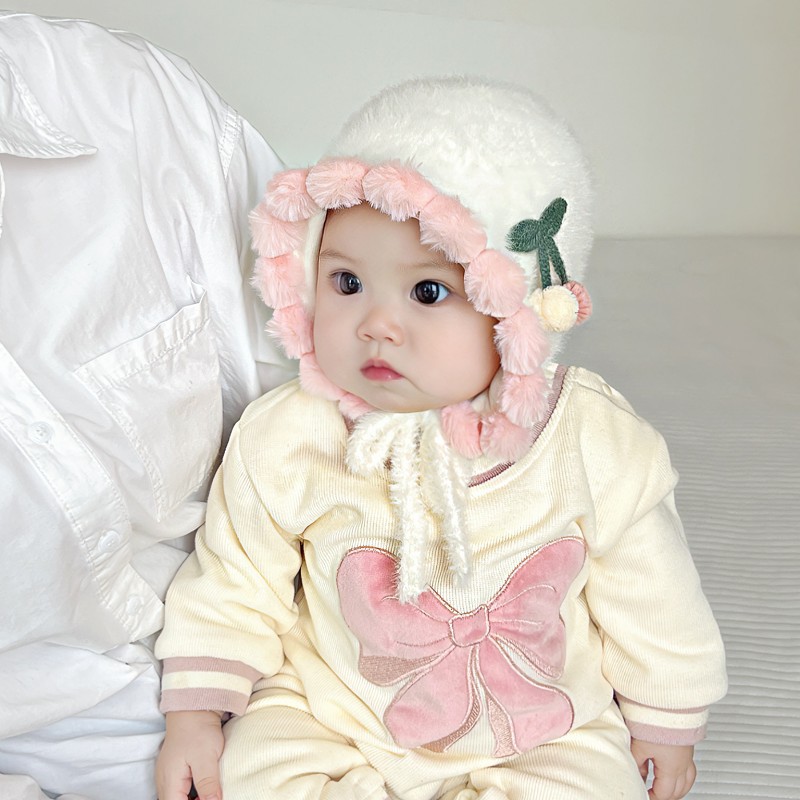 Sombreros para bebés otoño y invierno para bebés calientes y gruesos princesas gorras de peluche de invierno para niños pequeños niñas gorras de oído a prueba de viento