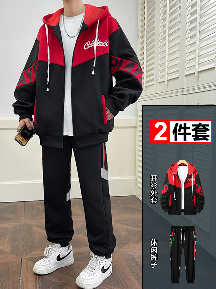 Nuevo traje deportivo para hombre en primavera y otoño, nuevo conjunto de dos piezas de sudadera con capucha y pantalones de chándal juveniles, modernos y a la moda.