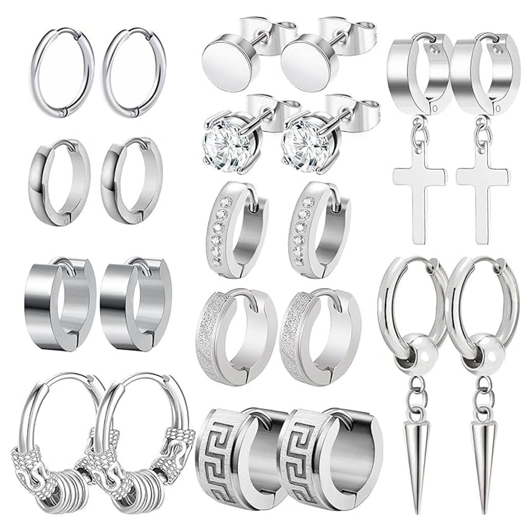 Set di orecchini a clip unisex Hot Style personalizzati alla moda con croce a cono e diamanti incastonati in acciaio inossidabile._voghion.com