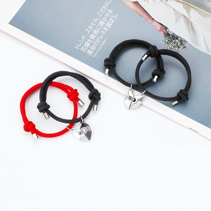 Einfacher Stil Strassenmode Herzform Legierung Seil Überzug Valentinstag Paar Armbänder display picture 5