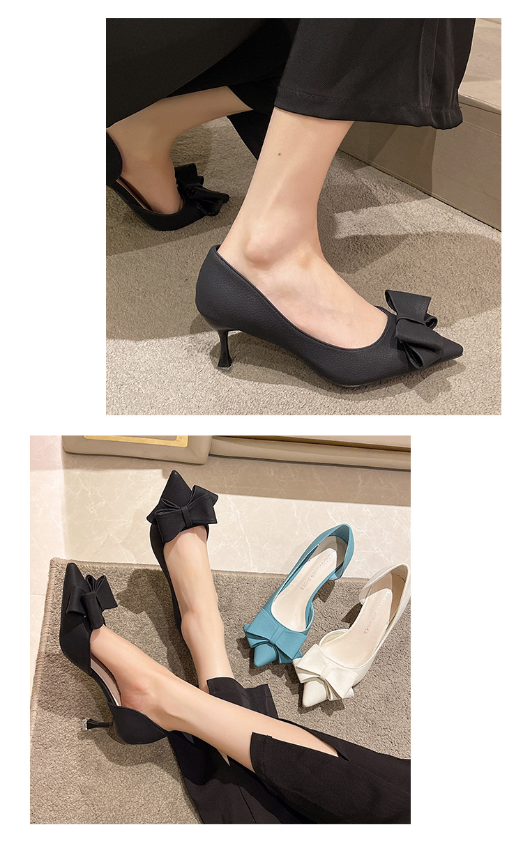 Women's Elegant Solid Color Bowknot Point Toe Pumps display picture 12