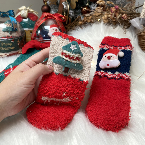 Wennie Oni Christmas Gift Boxed Coral Velvet Socks Cute Christmas Gift Thickened Cartoon Sleeping Socks