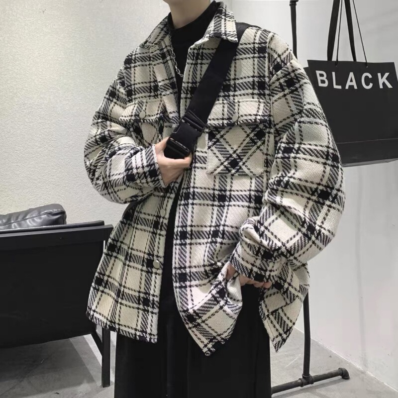 2022 Plaid Shirt Coat Spring and Autumn Korean Style Instagram Fashionable Boys Handsome Loose Casual Jacket