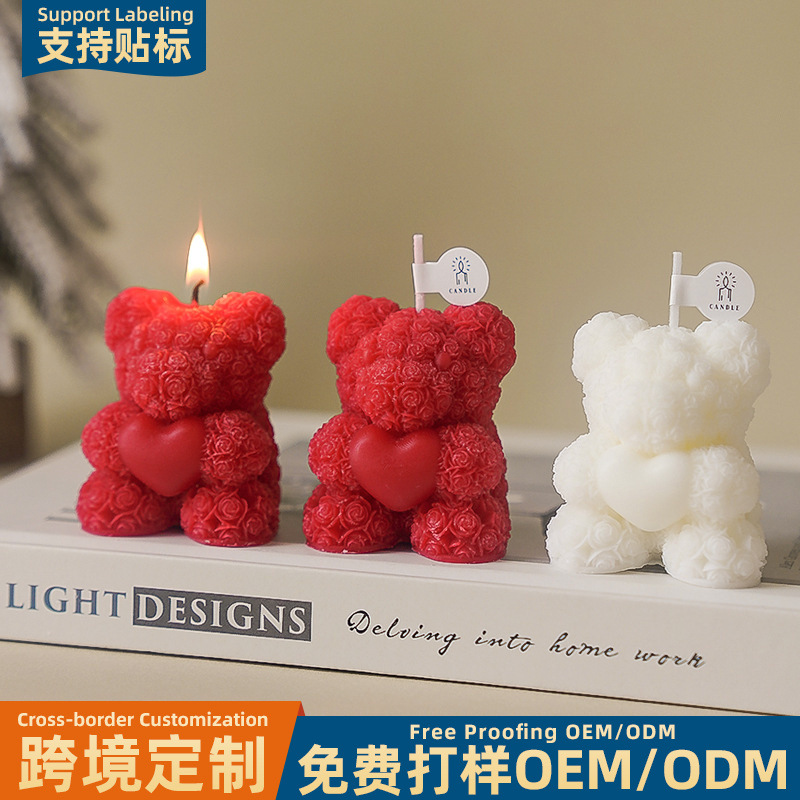 Día de San Valentín rosa oso vela de incienso regalo de mano al por mayor atmósfera de estilo de hogar adornos lindos osos vela